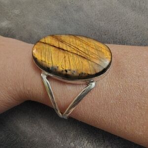Golden Labradorite Statement Cuff Bracelet
